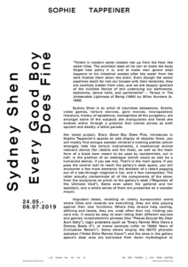 Sydney Shen Every Good Boy Does Fine Exhibiton Text - SOPHIE TAPPEINER