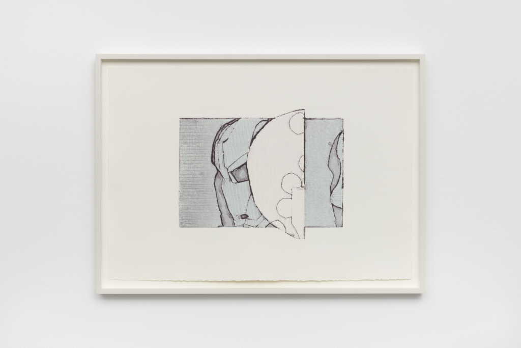Kyle Thurman, Birthday Pack (Mask four), 2023, monotype (collagraph) in artist's frame, 44 x 60 x 4,5 cm