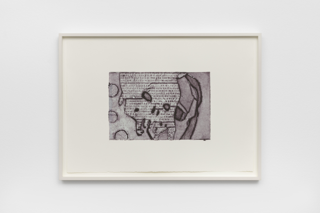 Kyle Thurman, Birthday Pack (Mask five), 2023, monotype (collagraph) in artist's frame, 44 x 60 x 4,5 cm