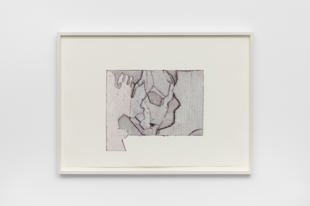 Kyle Thurman, Birthday Pack (Mask two), 2023, monotype (collagraph) in artist's frame, 44 x 60 x 4,5 cm